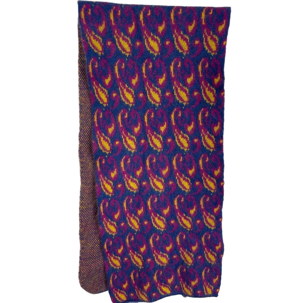 Vintage Aris Saks Fifth Avenue Blue Yellow and Red Paisley Wool Blend Scarf